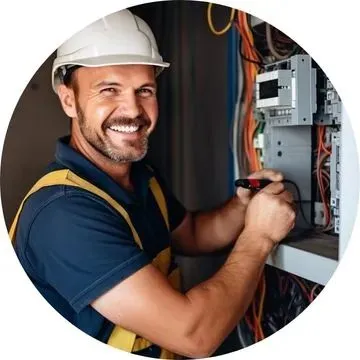 Disjuntor queimado com sinais de aquecimento sendo analisado por eletricista Disjuntor queimado com sinais de aquecimento sendo analisado por eletricista